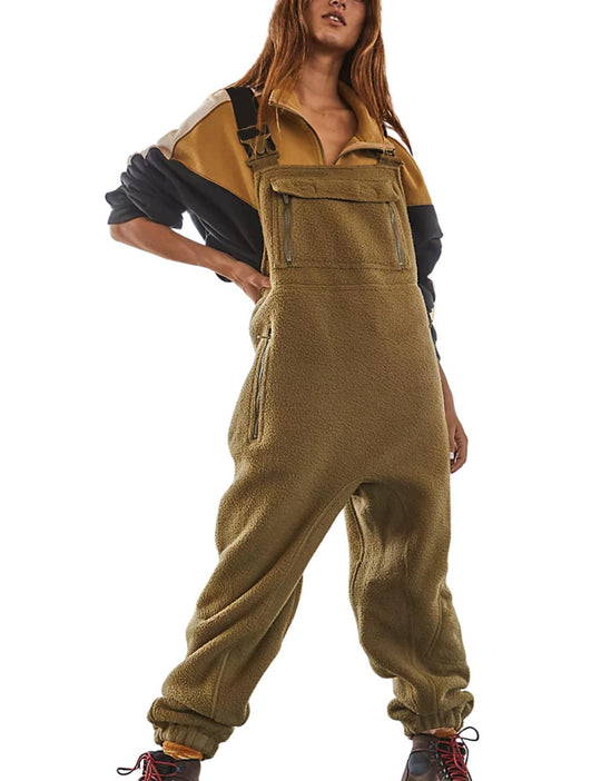 Damen Flauschiger Overall mit verstellbaren Trägern und Eingrifftaschen Heidi-Mode