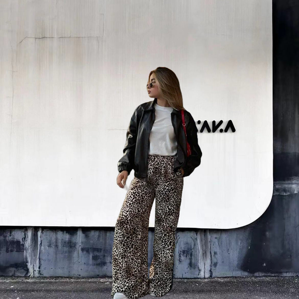 Damen Weite Leoprint-Hose aus fließendem Material Heidi-Mode
