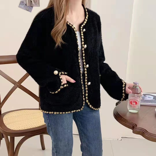 Damen Elegante Strickjacke mit dekorativen Perlenknöpfen und feiner Struktur Heidi-Mode