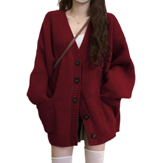 Damen Grobstrickjacke mit großen Taschen und Knopfdetails Heidi-Mode