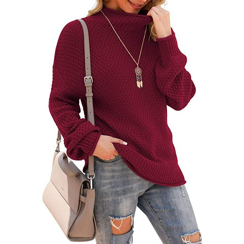 Damen Grobstrickpullover mit hohem Kragen und bequemen Ärmeln Heidi-Mode