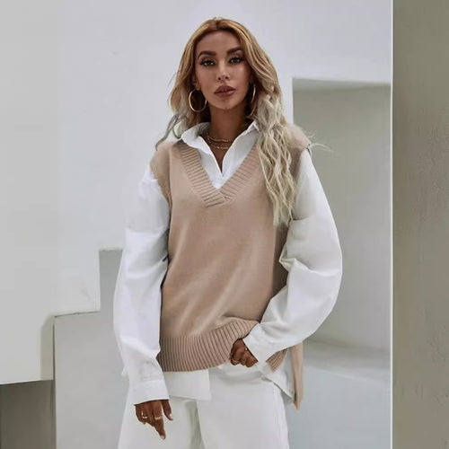 Damen Strickweste mit V-Ausschnitt und eleganter Rippenstruktur Heidi-Mode