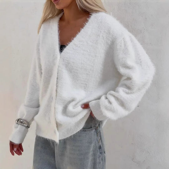 Damen Kuscheliger Strick-Cardigan mit Knopfleiste und feiner Textur Heidi-Mode