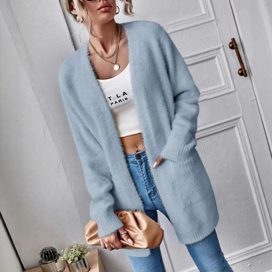Damen Flauschiger Offener Cardigan aus weichem Material Heidi-Mode