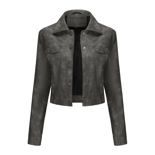 Damen modische kurz geschnittene Lederjacke Heidi-Mode