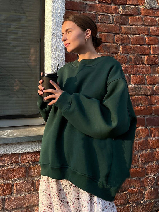 Damen Oversized Sweatshirt im lässigen Stil mit übergroßen Ärmeln und elastischen Bündchen Heidi-Mode