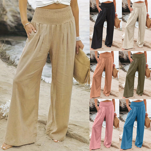 Damen weite Leinenhose mit elastischem Bund Heidi-Mode