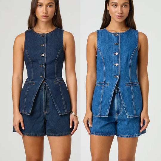 Damen Jeansweste mit tailliertem Schnitt und praktischen Taschen Heidi-Mode