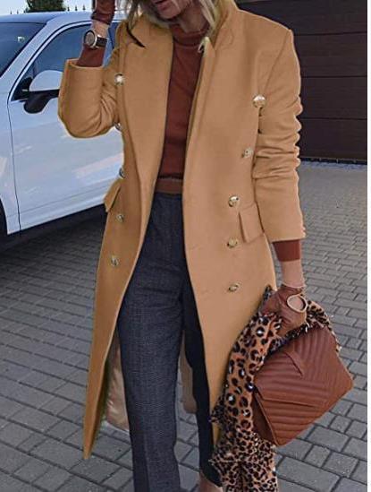 Damen Eleganter Doppelreiher-Mantel mit goldenen Knöpfen und taillierter Passform Heidi-Mode