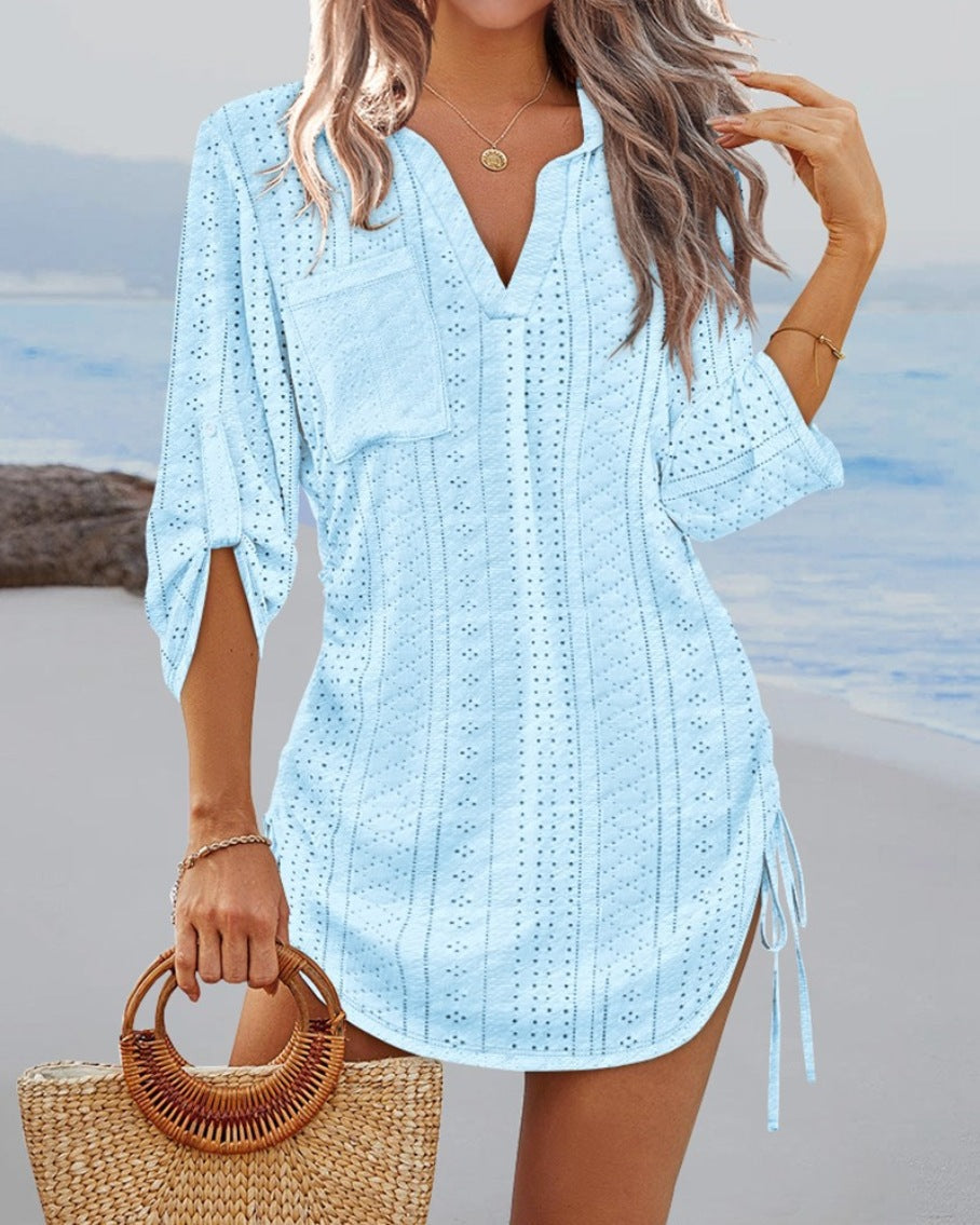 Damen lässiges Langarmshirt mit V-Ausschnitt und Seitenschlitzen Heidi-Mode