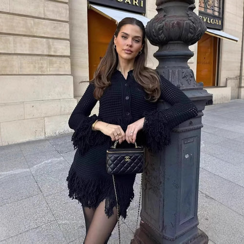 Damen Midirock mit fransiertem Saum und strukturiertem Design Heidi-Mode