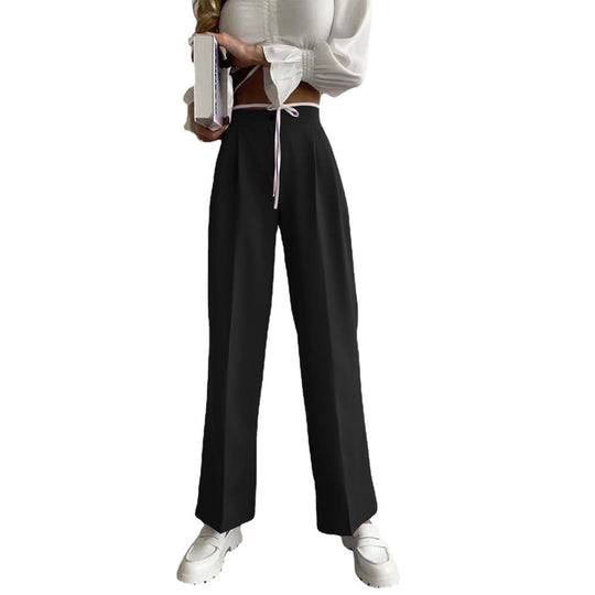 Damen weite klassische Hose mit hohem Bund und praktischen Bindegurten Heidi-Mode