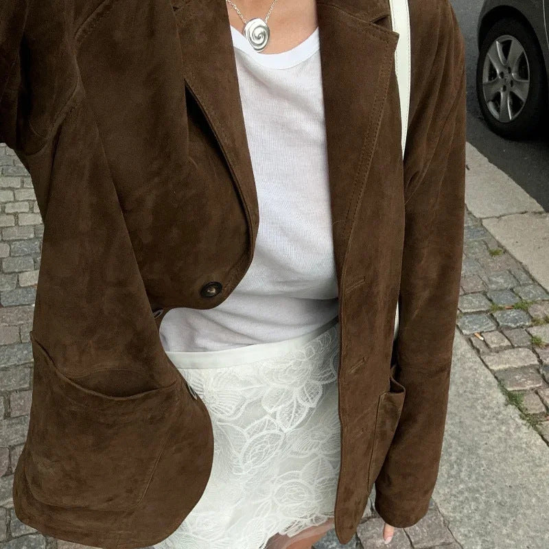 Damen Blazer aus weichem Wildleder mit praktischen Taschen Heidi-Mode