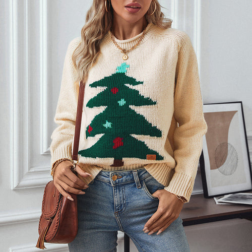 Damen Pullover mit festlichem Weihnachtsbaum-Motiv Heidi-Mode