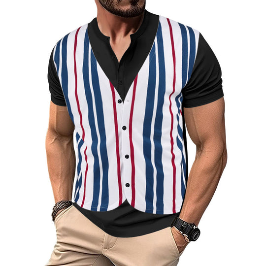 Herren Kurzarm-Henley-Shirt mit gestreiftem Design und modernem Schnitt Heidi-Mode