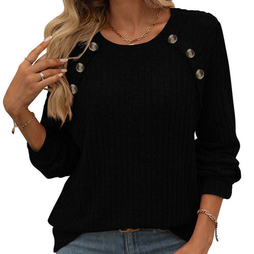 Damen Pullover mit dekorativen Knöpfen und strukturiertem Design Heidi-Mode