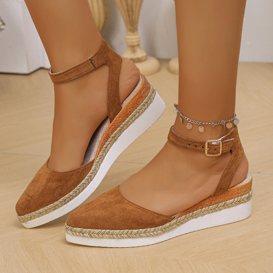 Damen Keil-Pantoletten mit trendiger Jute-Sohle und elegantem Riemendesign Heidi-Mode