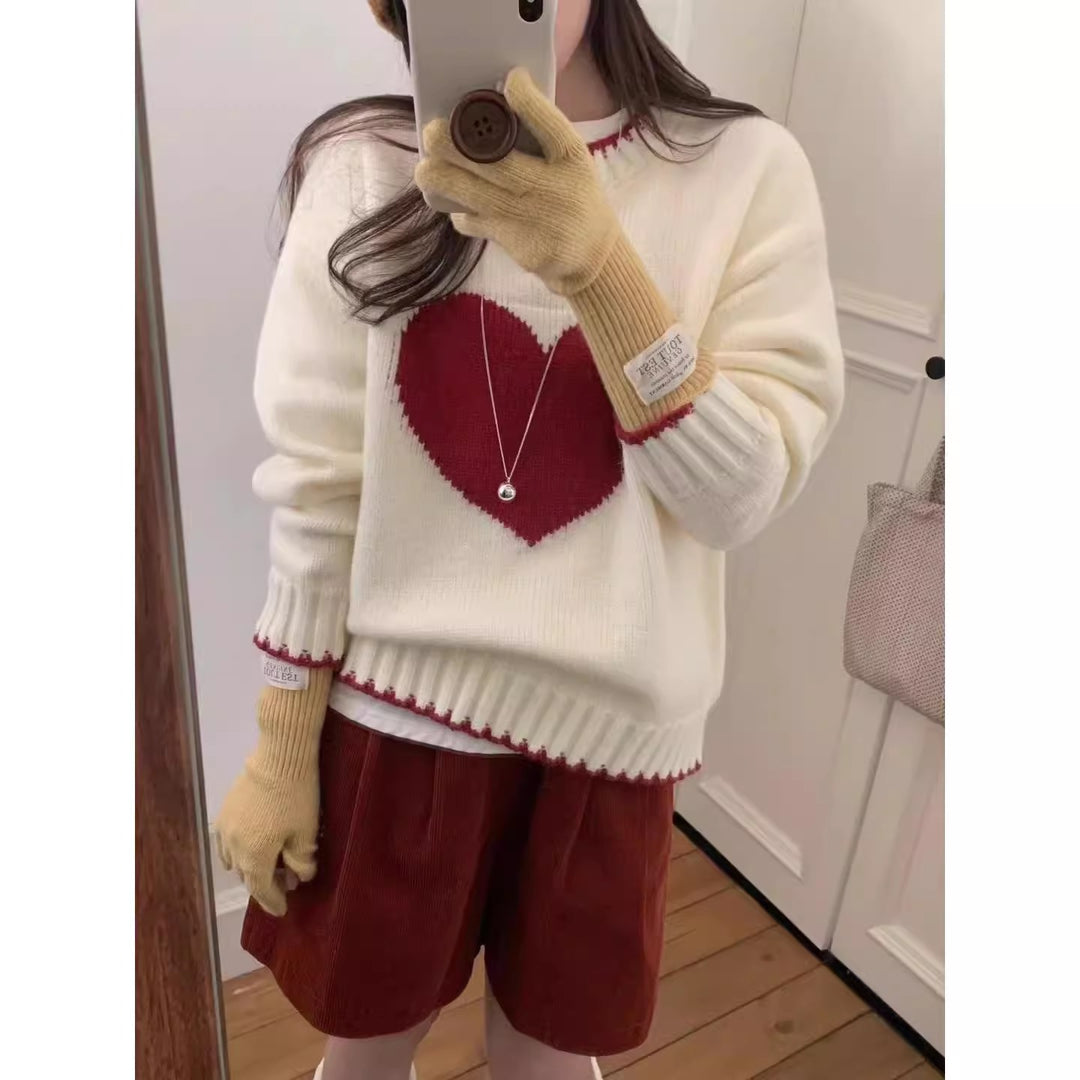 Damen angesagter Pullover mit Herzmotiv und lässigem Schnitt Heidi-Mode