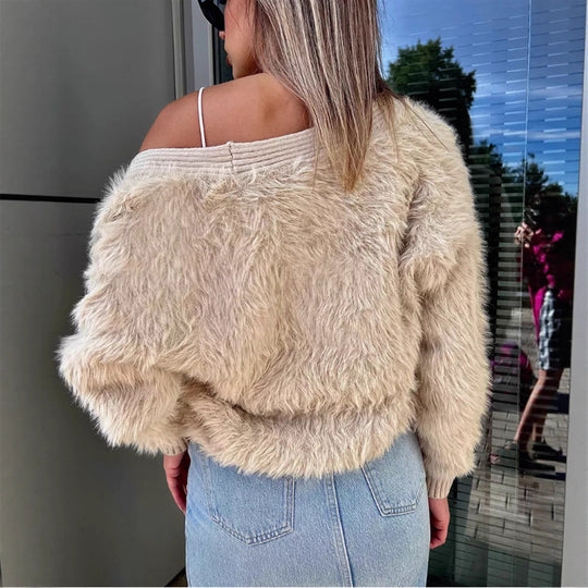 Damen Flauschiger Kurz-Kardigan Heidi-Mode