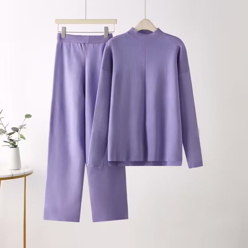 Damen elegantes Set aus langärmligem Oberteil und Palazzo-Hosen Heidi-Mode