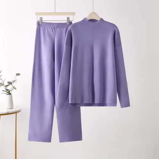 Damen elegantes Set aus langärmligem Oberteil und Palazzo-Hosen Heidi-Mode