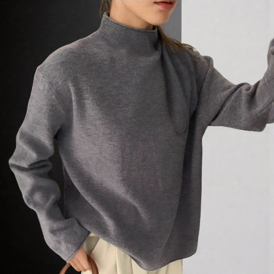 Damen Modernes Strickoberteil mit hochgeschlossenem Kragen und feinem Rippenmuster Heidi-Mode