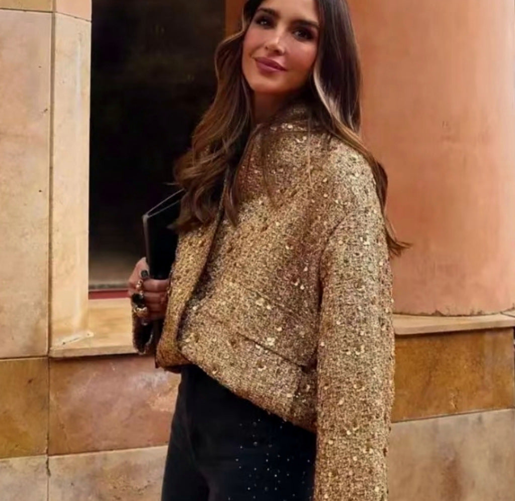 Damen Glamouröse Paillettenjacke mit kurzem Schnitt und eleganten Akzenten Heidi-Mode