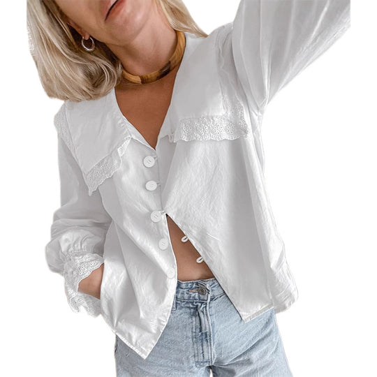 Damen Bluse mit großen Spitzeneinsätzen Heidi-Mode