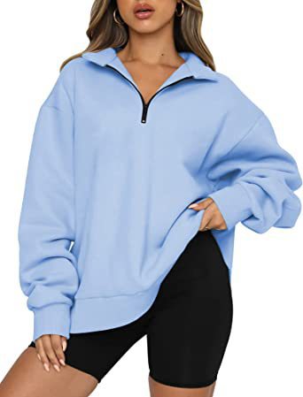 Damen modischer Oversized Pullover mit kurzem Reißverschluss und lässigen Ärmeln Heidi-Mode