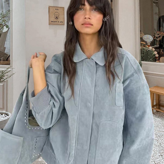Damen Oversized Denimjacke im lässigen Stil mit praktischen Taschen Heidi-Mode