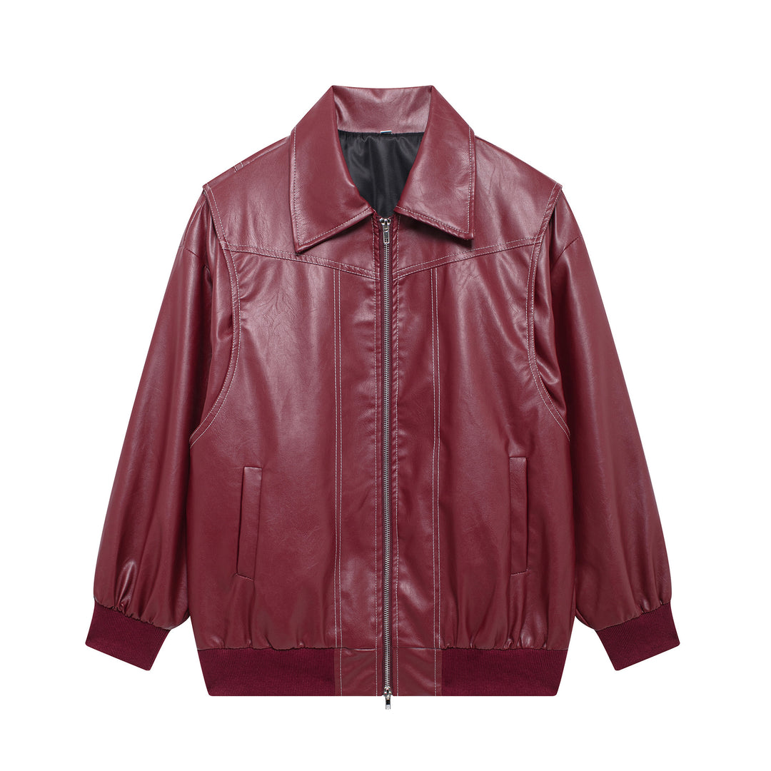 Damen Kunstlederjacke mit elastischen Bündchen und hochschließendem Kragen Heidi-Mode