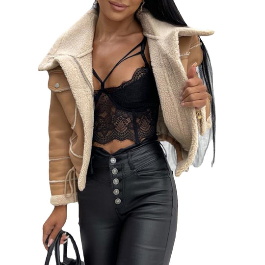 Damen kurze Jacke mit Sherpa-Futter Heidi-Mode