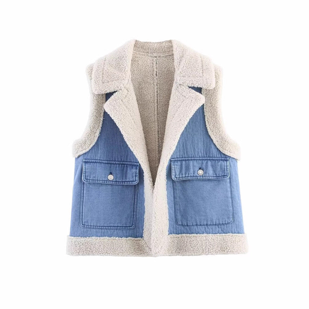 Damen Weste im Vintage-Style aus Denim mit Fleecefutter Heidi-Mode