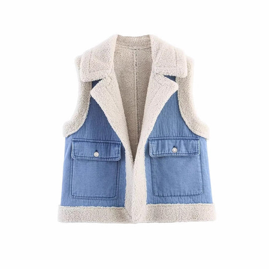 Damen Weste im Vintage-Style aus Denim mit Fleecefutter Heidi-Mode