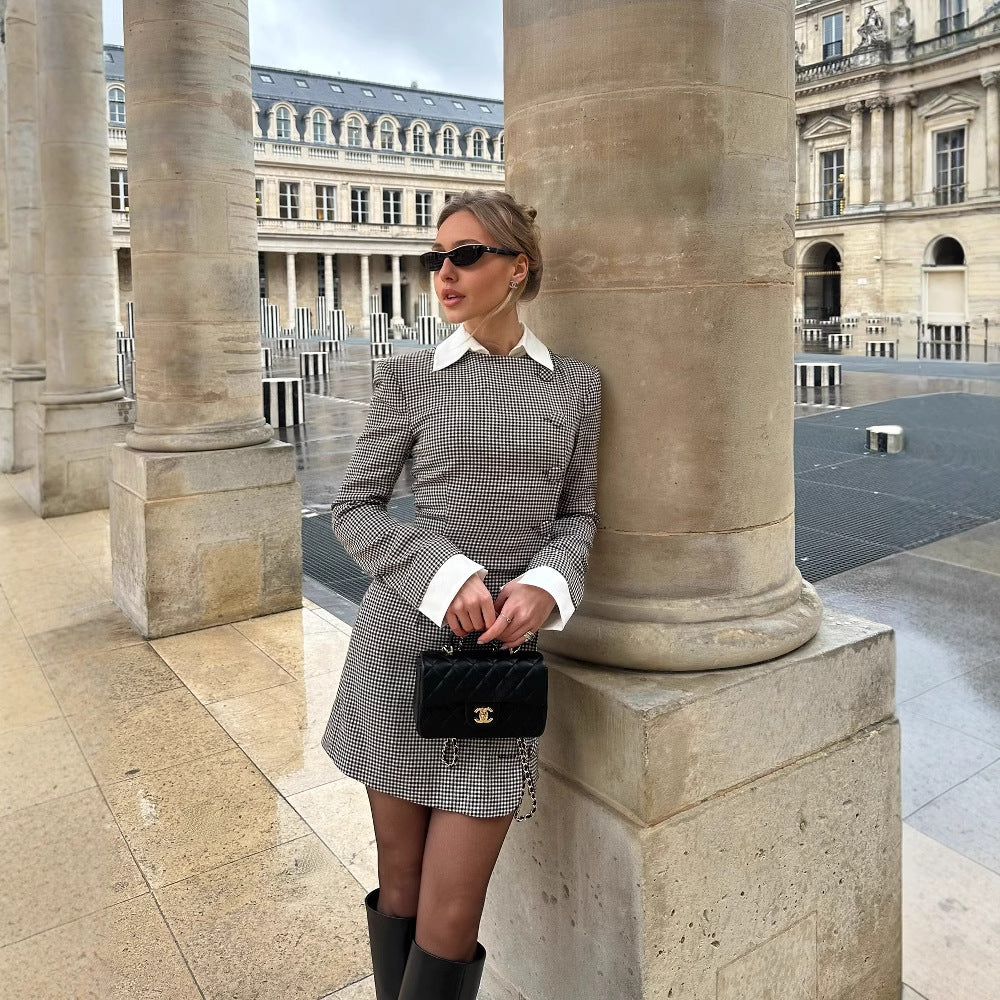 Damen Karomuster Blusenjacke mit Schalkragen und Knopfdetails Heidi-Mode