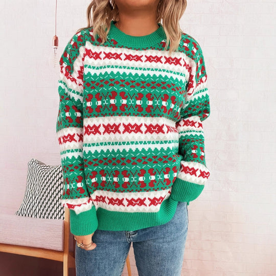 Damen Weihnachts-Pullover mit festlichem Motiv und lockerer Passform Heidi-Mode