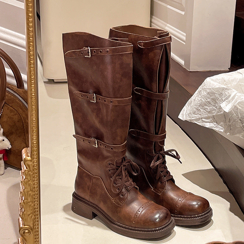 Damen Stiefel im robusten Design mit verstellbaren Schnallen und rutschfester Sohle Heidi-Mode