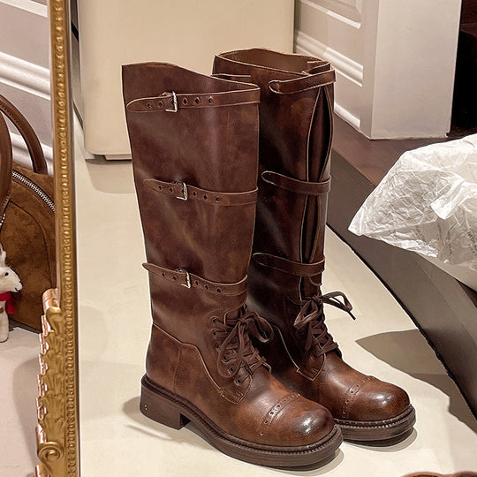 Damen Stiefel im robusten Design mit verstellbaren Schnallen und rutschfester Sohle Heidi-Mode