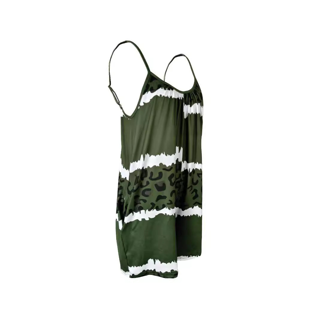 Damen luftiger Overall mit Spaghettiträgern und modischem Tierdesign Heidi-Mode