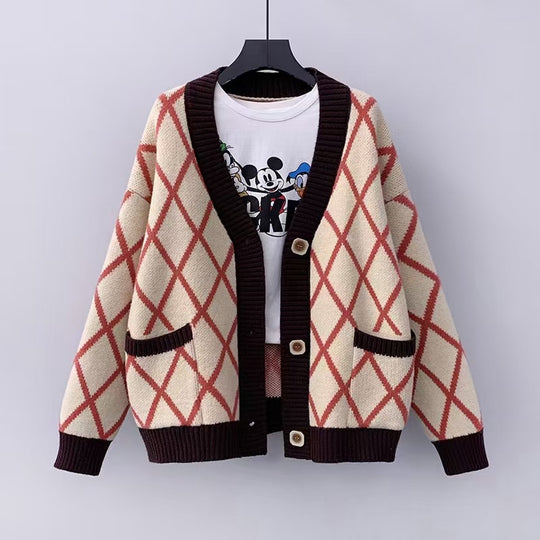 Damen Grobstrickcardigan mit Karomuster Heidi-Mode