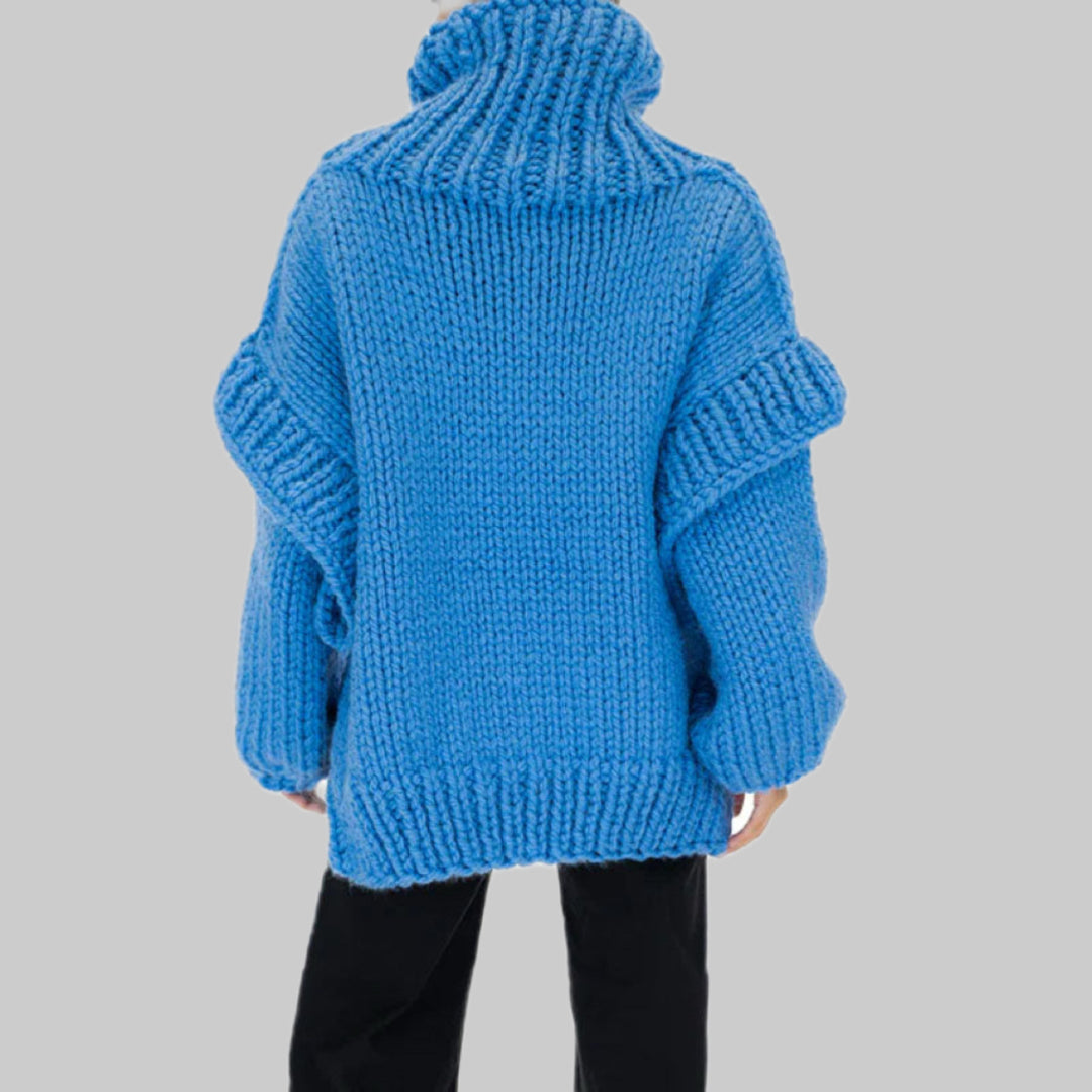 Damen Lockerer Strickpullover mit voluminösen Ärmeln und hohem Kragen Heidi-Mode