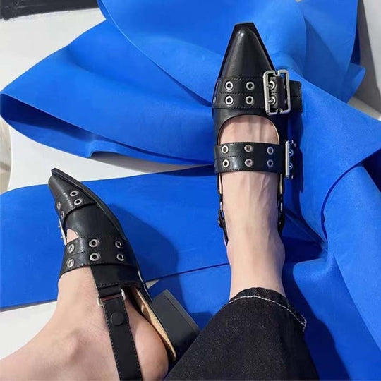 Damen Spitzzehen Slingback Absatzsandalen mit dekorativem Schnallen- und Nietenakzenten Heidi-Mode