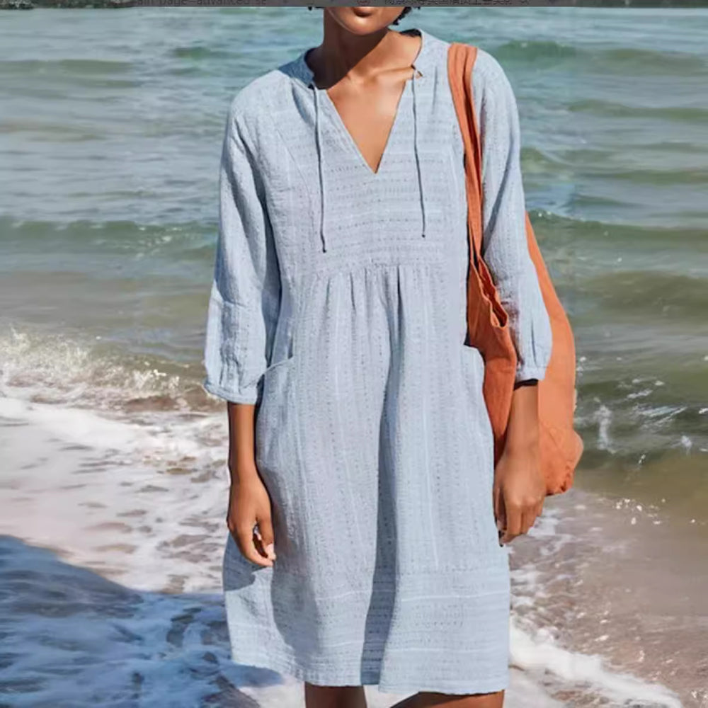 Damen lässiges Sommerkleid mit Kapuze und Taschen Heidi-Mode
