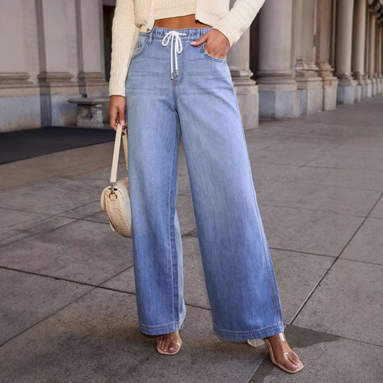 Damen Weite Jeanshose mit elastischem Bund und Kordelzug Heidi-Mode