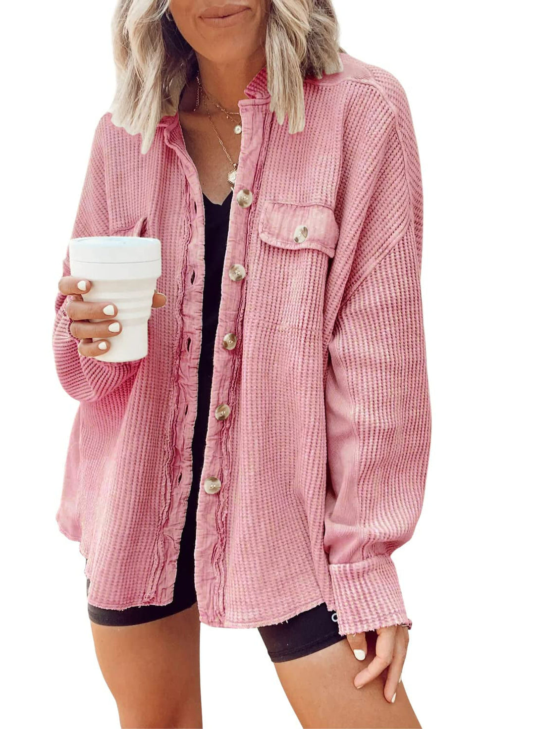 Heidi-Mode | Langarm Slouchy Button-Up Pullover