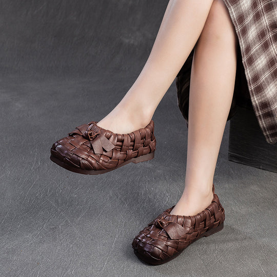 Damen Ballerinas aus geflochtenem Leder mit komfortablem Fußbett Heidi-Mode