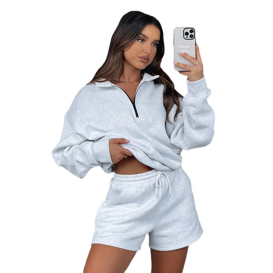 Damen lässiger Pullover mit halbhohem Kragen und Shorts Heidi-Mode