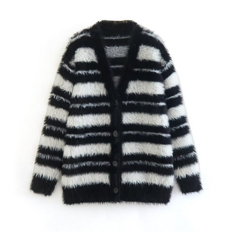 Damen Gemütlicher Strickcardigan mit modernem Streifenmuster und weichem Material Heidi-Mode