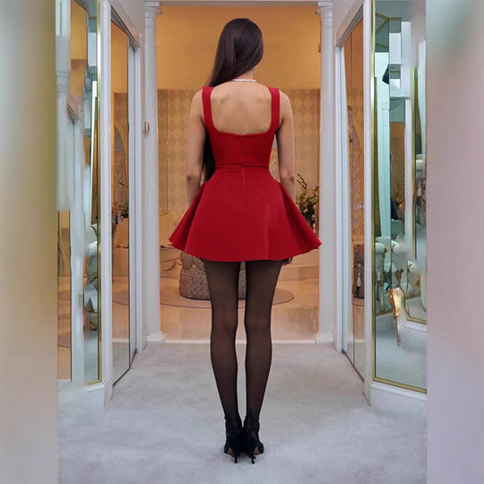 Damen Kurzärmeliges Kleid mit weitem Rock Heidi-Mode