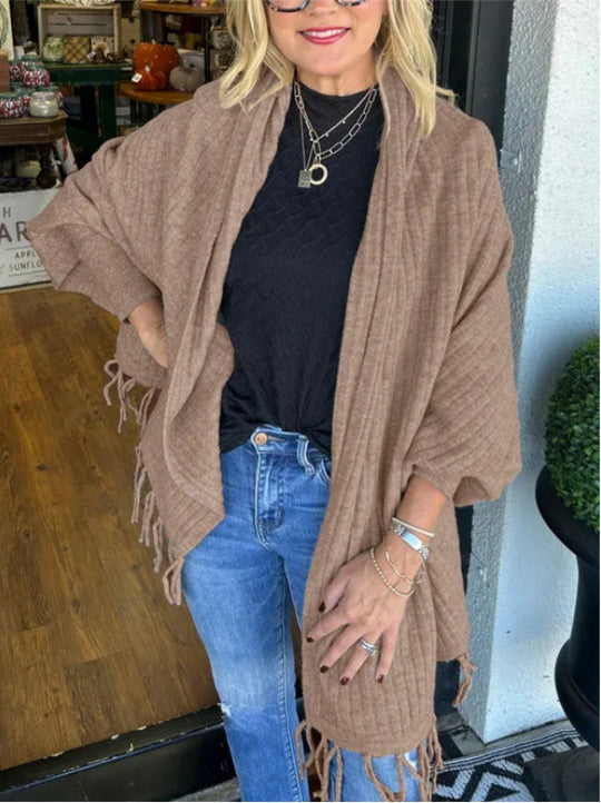 Damen vielseitiger Poncho mit Fransen Heidi-Mode